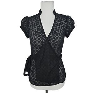Express Black Full Wrap Mesh Short Sleeve Blouse Top (Shell Only) XS